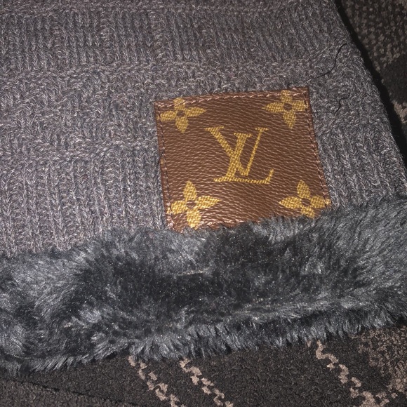 LV upcycled Fur Lined Winter hat New gray - Picture 2 of 3
